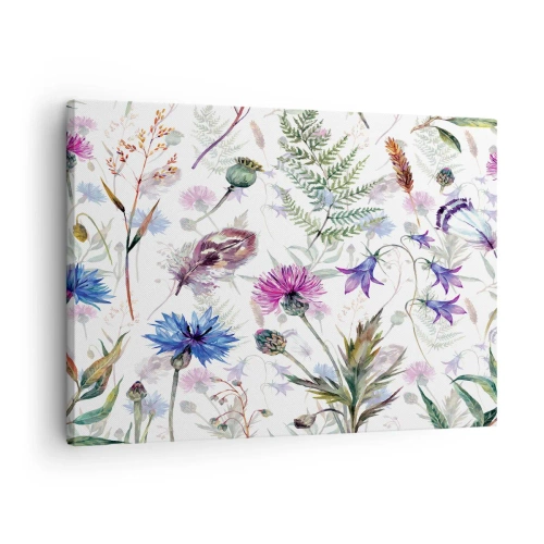 Obraz na plátne - Akvarelové kvety a bylinky na bielom pozadí v herbárovom štýle - 70x50cm - Poľský herbár - Moderná nástenná dekorácia do obývacej izby a spálne ARTTOR
