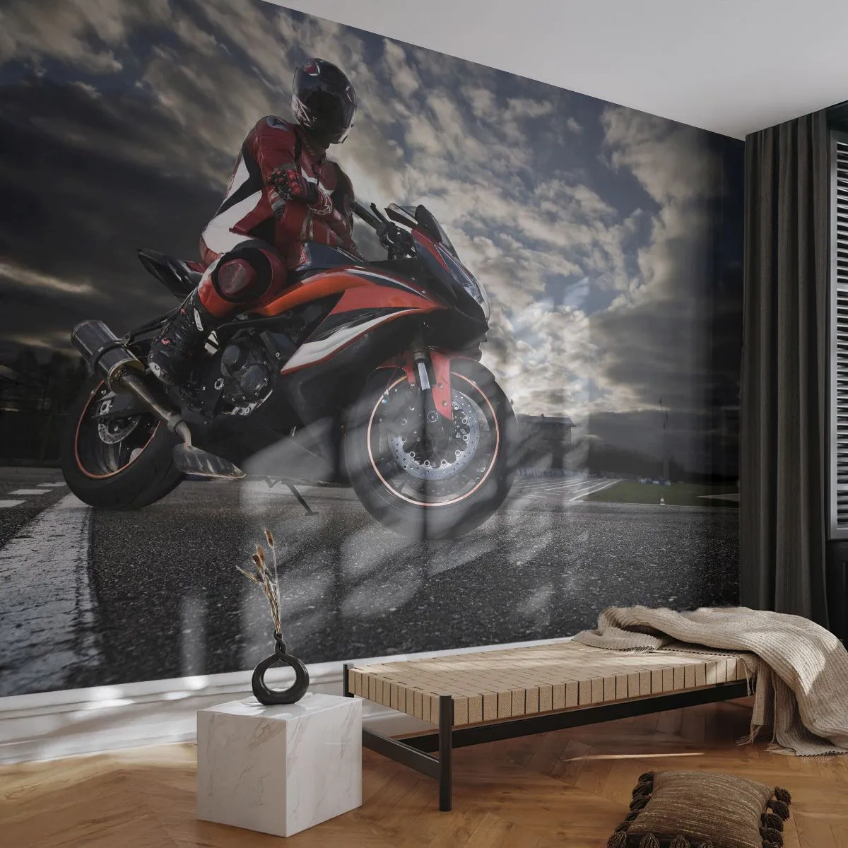 Samolepiaca Fototapeta Deluxe Sticker - Temný jazdec - Automobilový priemysel, Motorka, Závod - 250x175 cm