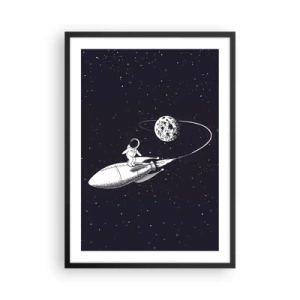 Plagát v čiernom ráme - Astronaut stojaci na rakete letiacej vo vesmíre - 50x70cm - Vesmírny surfista - Moderná nástenná dekorácia do obývacej izby a spálne ARTTOR