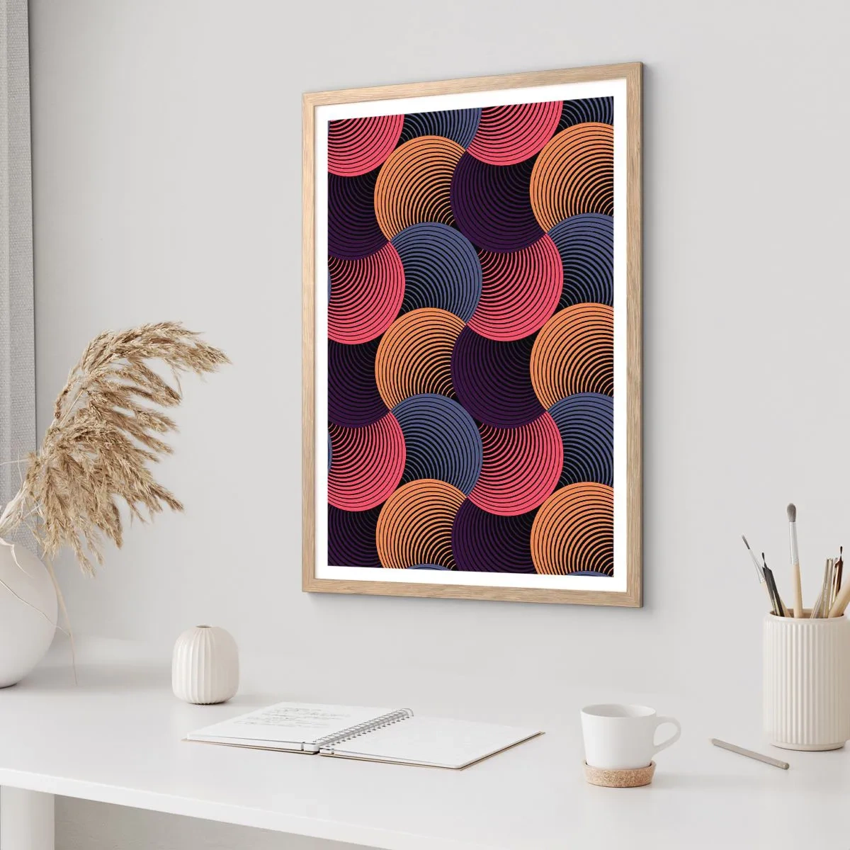 Plagát v ráme zo svetlého duba - V kruhovom rytme - 61x91 cm