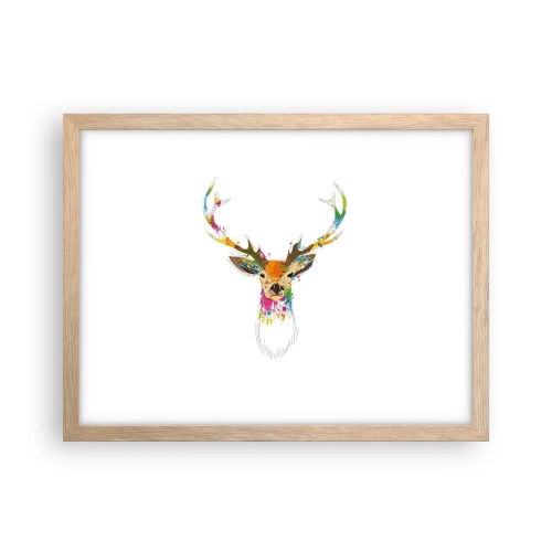 Plagát v ráme zo svetlého duba - Jemné jelenča vykúpané vo farbe - 40x30 cm