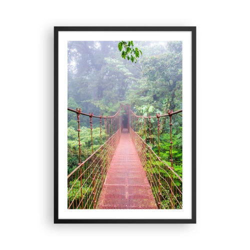 Plagát v čiernom ráme - Visutý most v tropickom lese zahalenom v hmle - 50x70cm - Zavesený nad korunami - Moderná nástenná dekorácia do obývacej izby a spálne ARTTOR