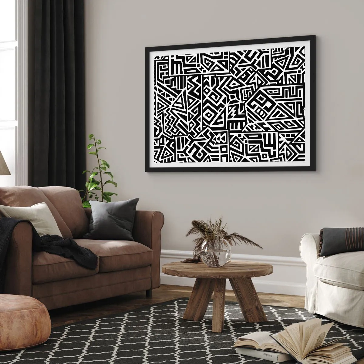 Plagát v čiernom ráme - Predkolumbovská kompozícia - 70x50 cm