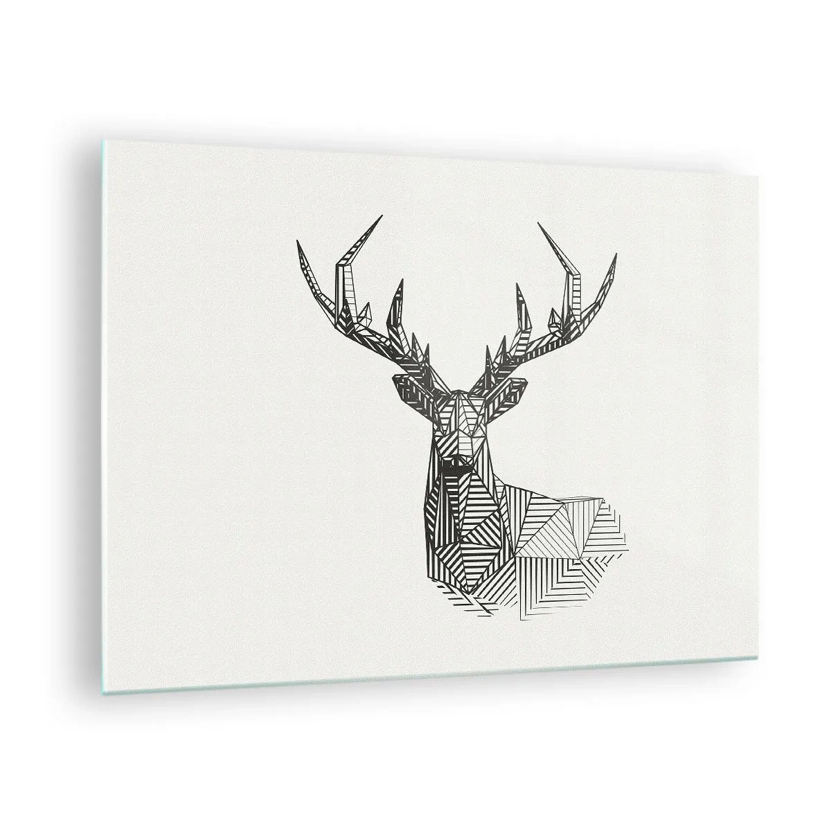 Obraz na skle - Kubistický jeleň vyrobený z geometrických tvarov na bielom pozadí - 70x50cm - Jeleň v kubistickom štýle - Moderná nástenná dekorácia do obývacej izby a spálne ARTTOR