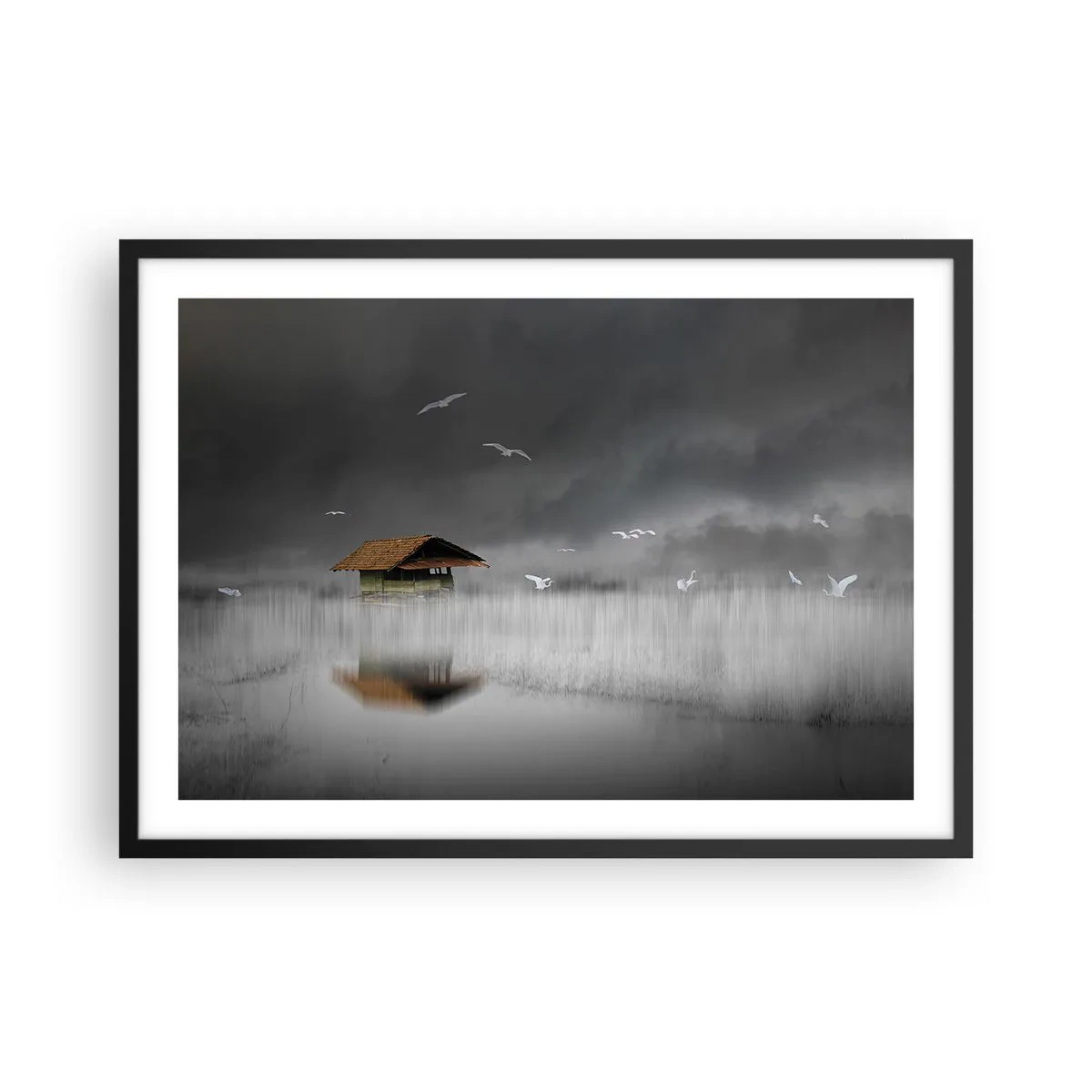 Plagát v čiernom ráme - Úkryt pred dažďom - 70x50 cm