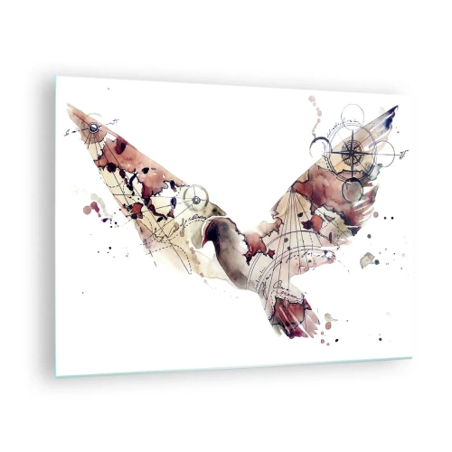 Obraz na skle - Abstraktné umelecké krídla na bielom pozadí - 70x50cm - Vzdušný pútnik - Moderná nástenná dekorácia do obývacej izby a spálne ARTTOR