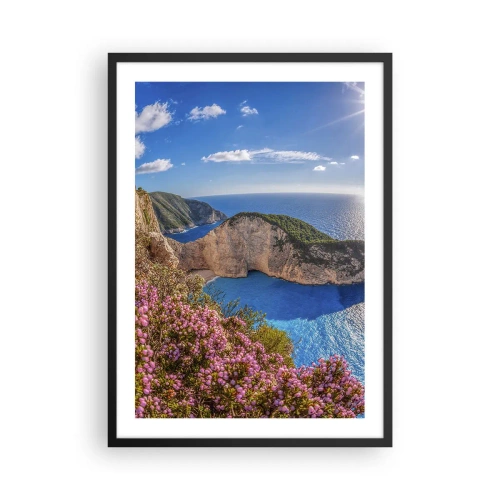 Plagát v čiernom ráme - Zátoka Navagio na ostrove Zakynthos s útesmi a morom - 50x70cm - Moje veľké grécke prázdniny - Moderná nástenná dekorácia do obývacej izby a spálne ARTTOR