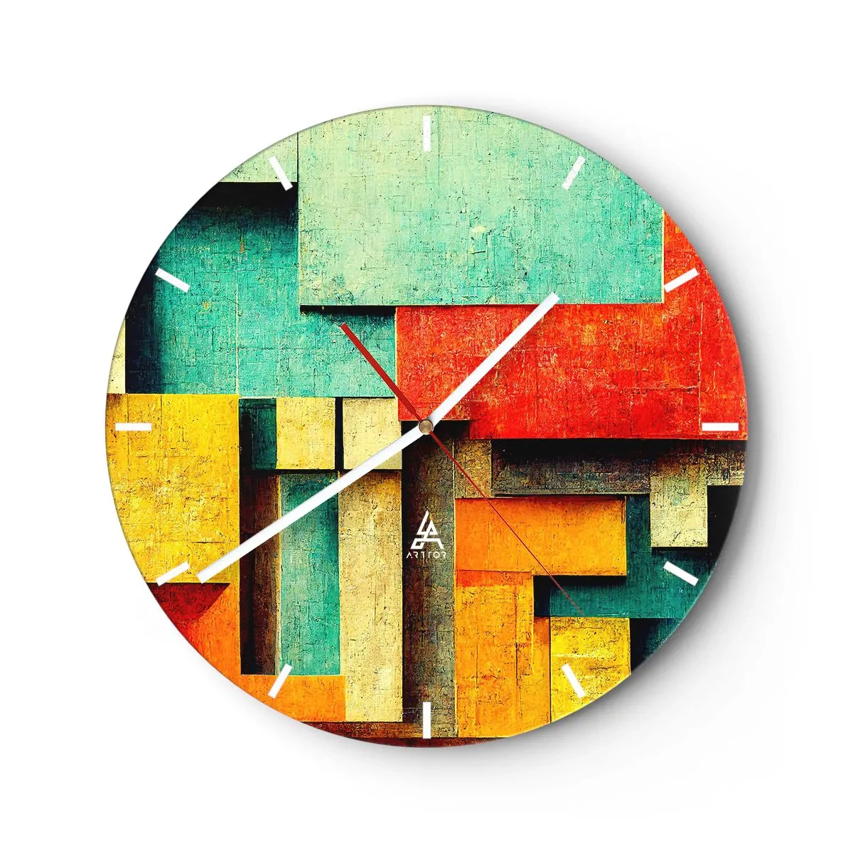 Nástenné hodiny - Farebné geometrické bloky v abstraktnom štýle - 30x30cm - Festival pravých uhlov - Moderná nástenná dekorácia do obývacej izby, kuchyne a spálne ARTTOR
