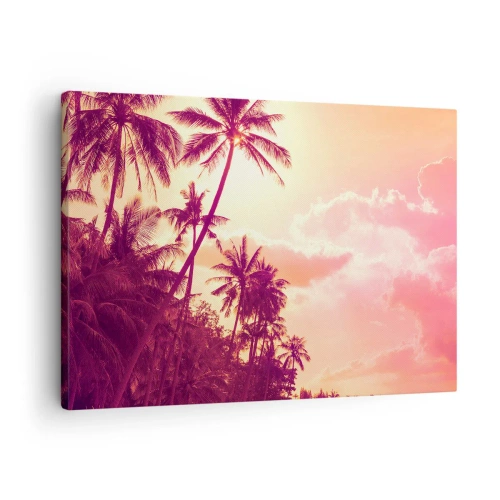 Obraz na plátne - Palmy osvetlené zapadajúcim slnkom na tropickej oblohe - 70x50cm - Musíš si vybrať - Moderná nástenná dekorácia do obývacej izby a spálne ARTTOR