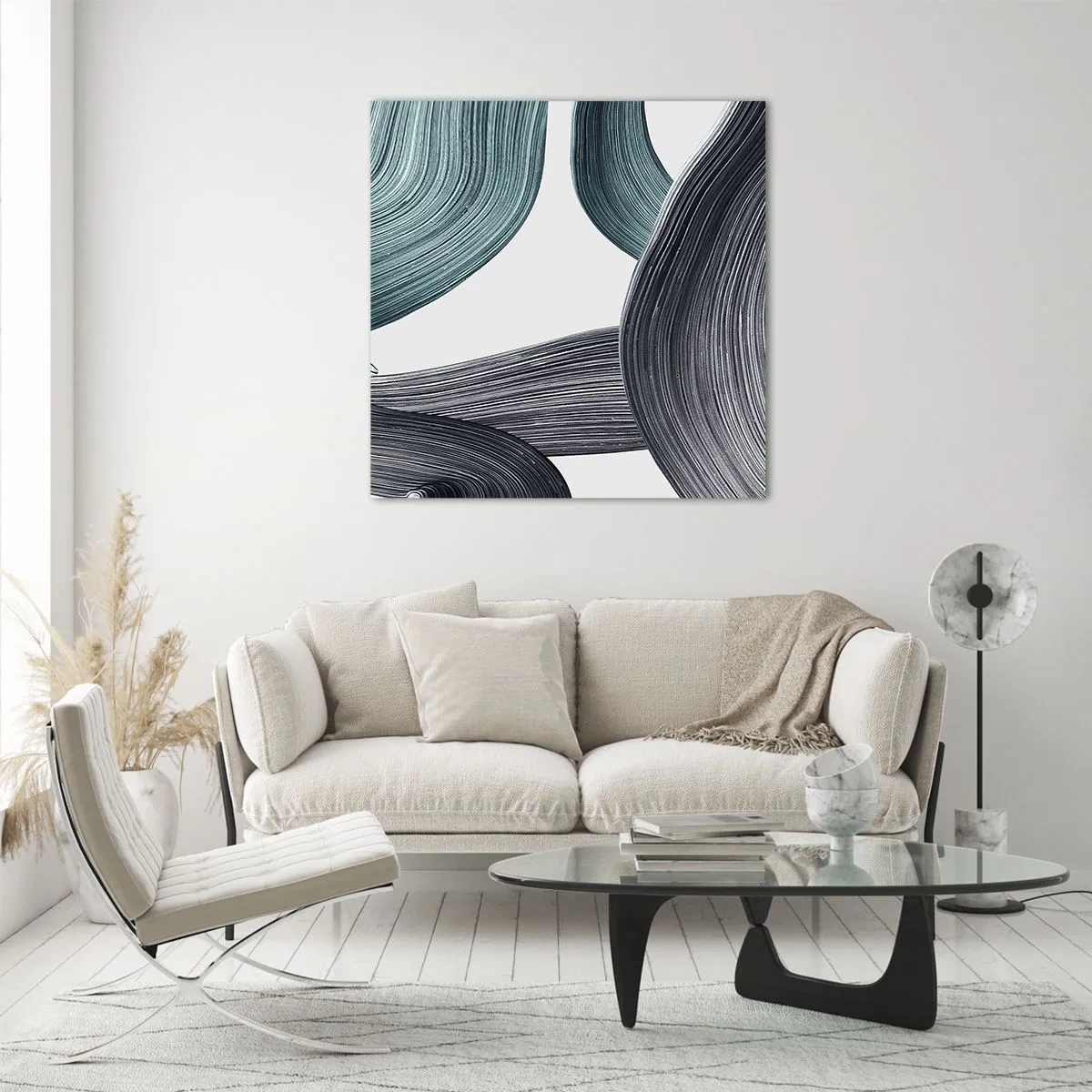 Obraz na skle - Smaragdové a čierne vlny - 60x60 cm