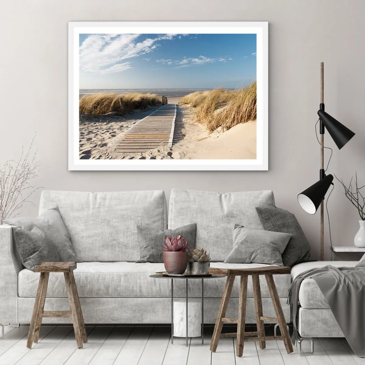 Plagát v bielom ráme - Za dunou, v šumení trávy - 91x61 cm