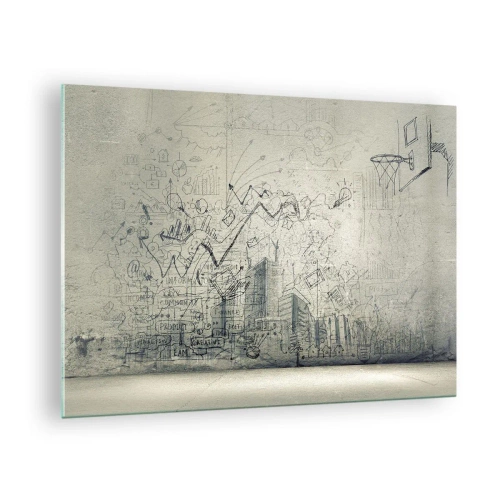 Obraz na skle - Grafická skica s obchodnými a kreatívnymi prvkami - 70x50cm - Môj skvelý mestský život - Moderná nástenná dekorácia do obývacej izby a spálne ARTTOR