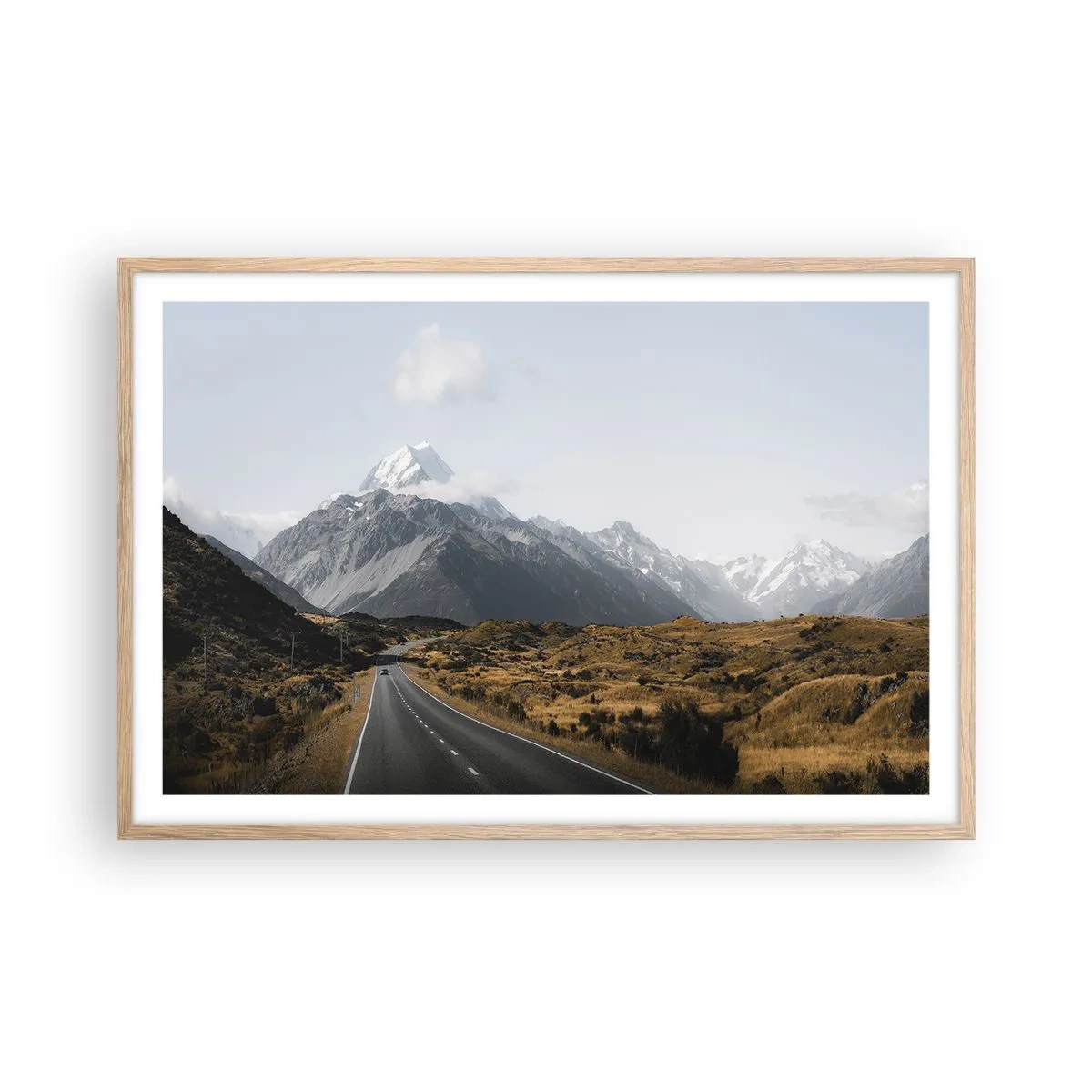 Plagát v ráme zo svetlého duba - Cesta do srdca hôr - 91x61 cm