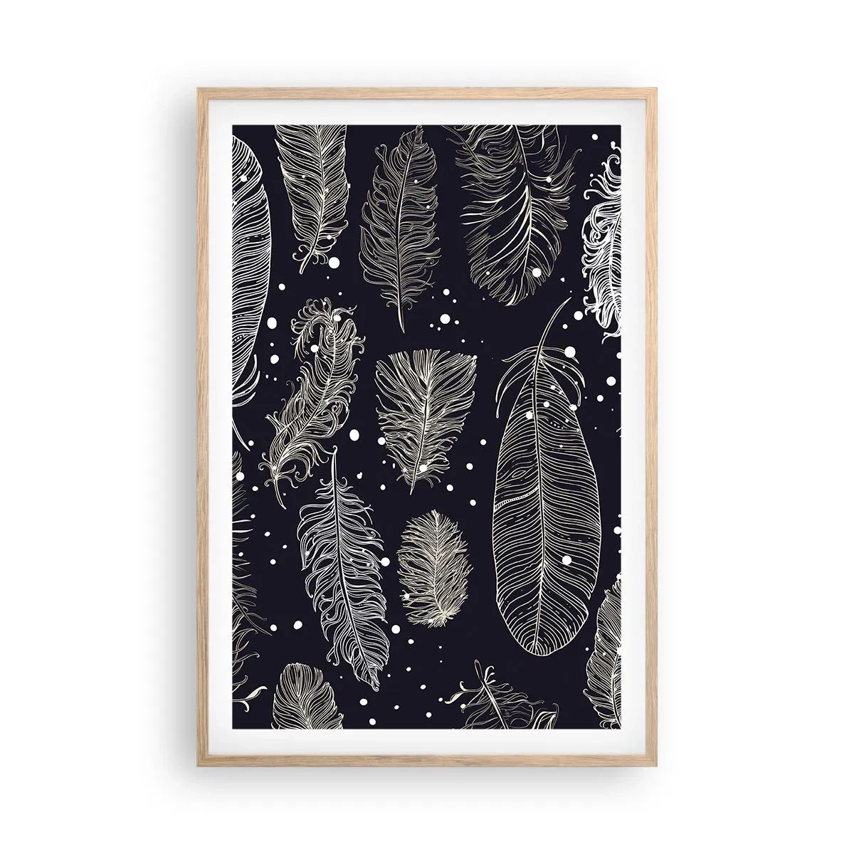 Plagát v ráme zo svetlého duba - Čipka s perím - 61x91 cm