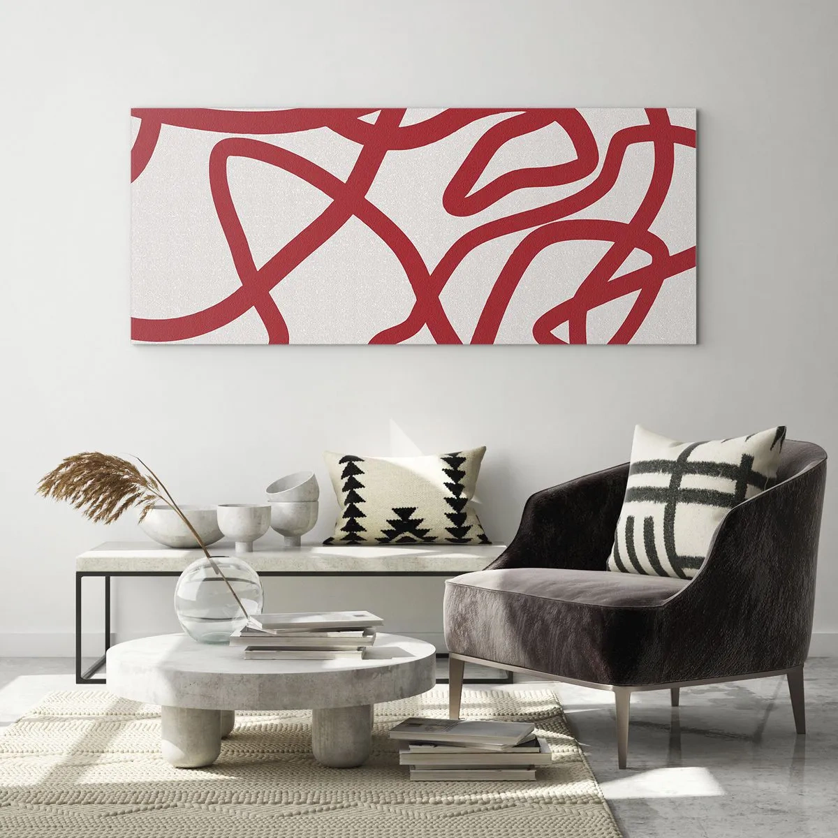 Obraz na skle - Červené na bielom - 100x40 cm