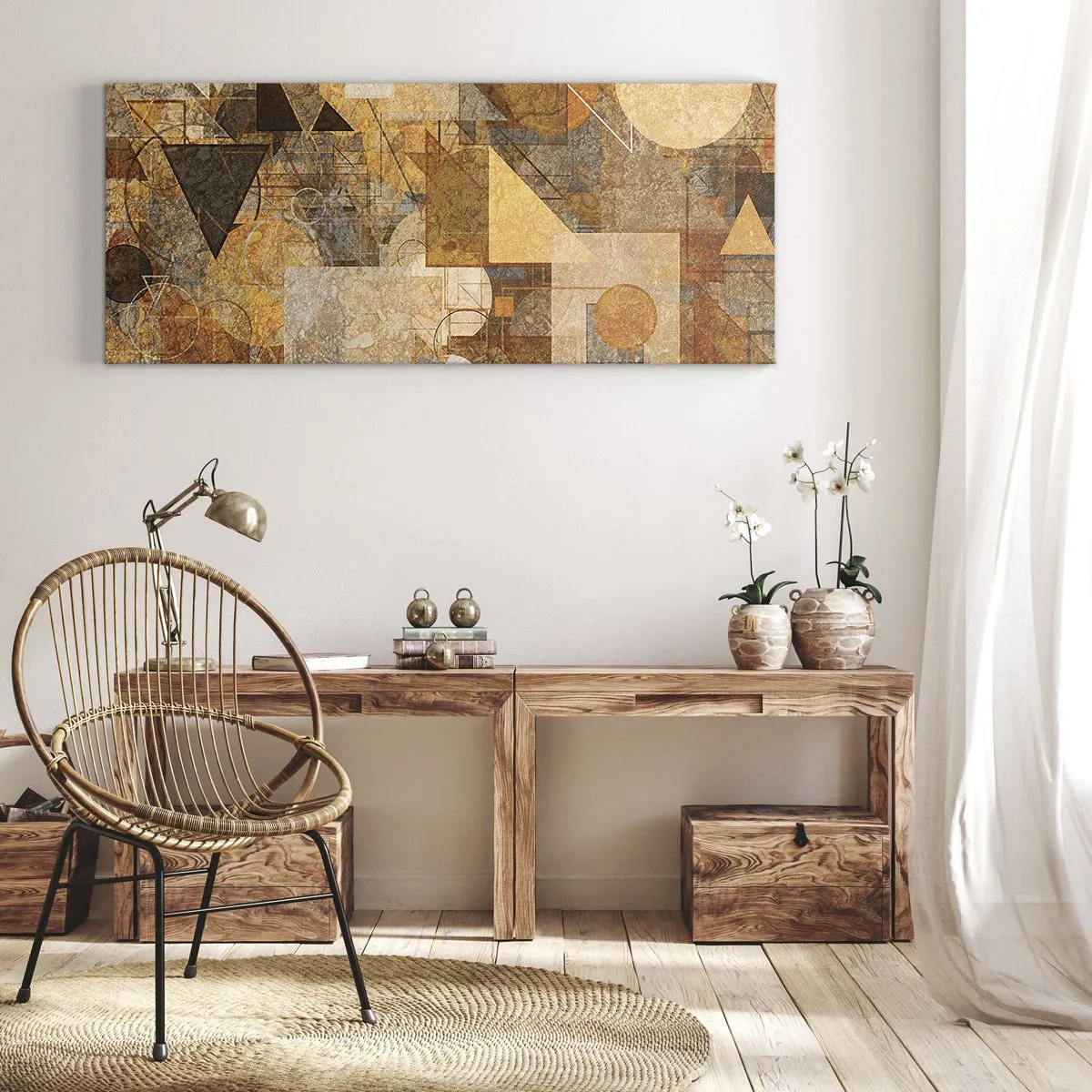 Obraz na plátne - Kubistické bronzové štúdium - 100x40 cm
