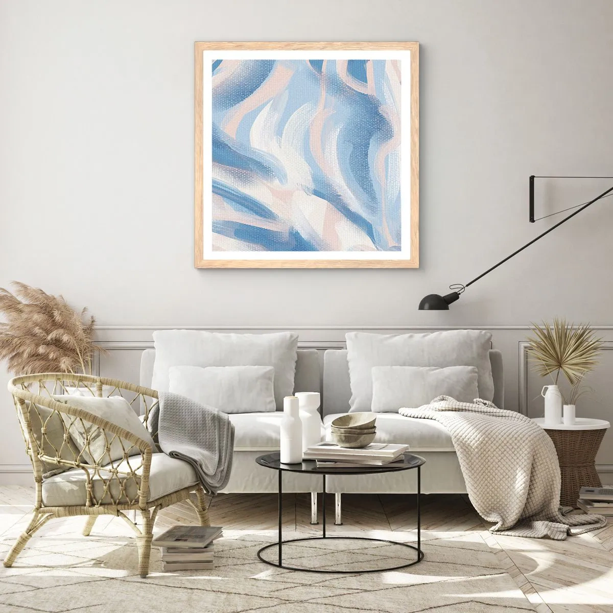 Plagát v ráme zo svetlého duba - Modré kolísanie - 40x40 cm