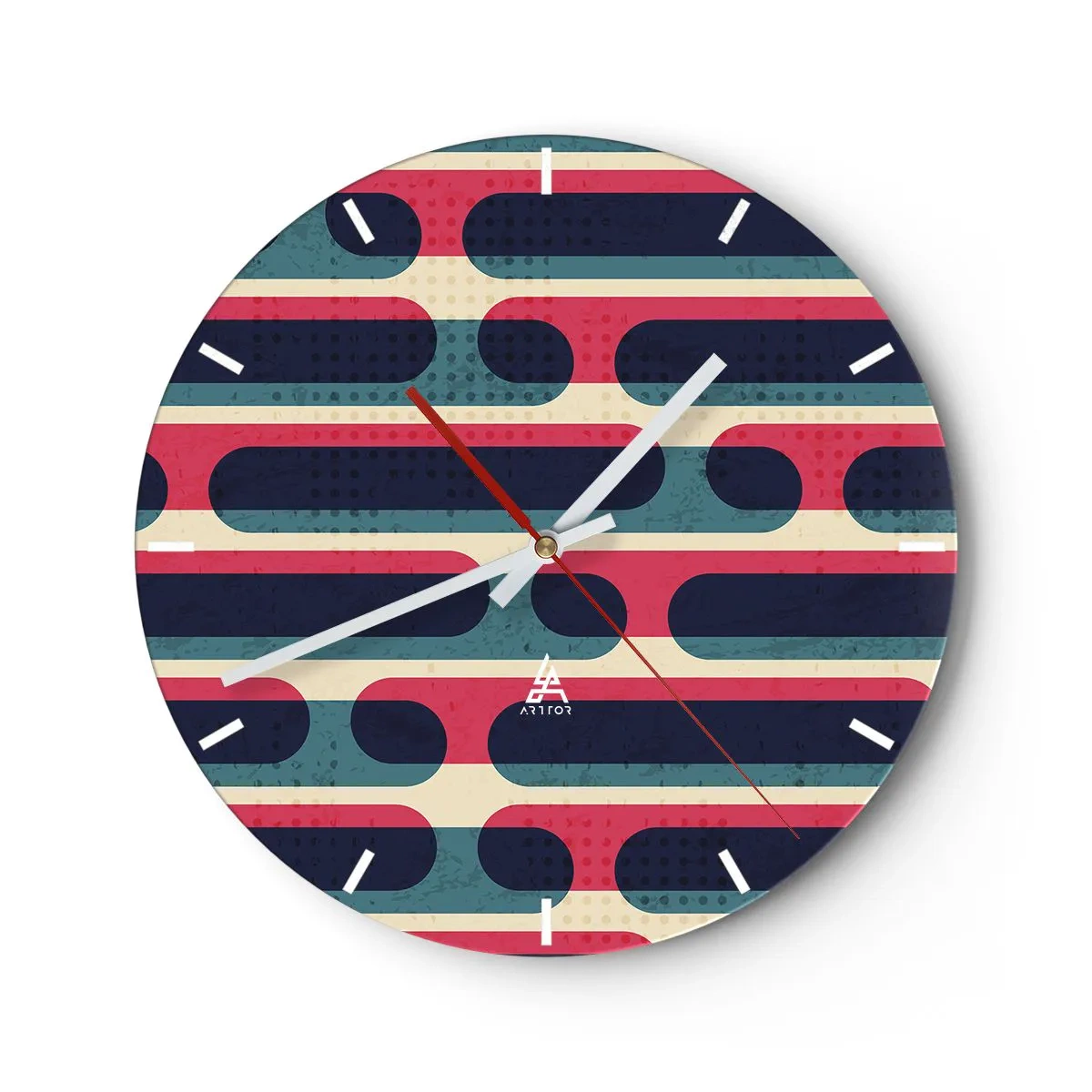 Nástenné hodiny - Abstraktný retro vzor s farebnými pruhmi - 30x30cm - Dovnútra a dopredu - Moderná nástenná dekorácia do obývacej izby, kuchyne a spálne ARTTOR