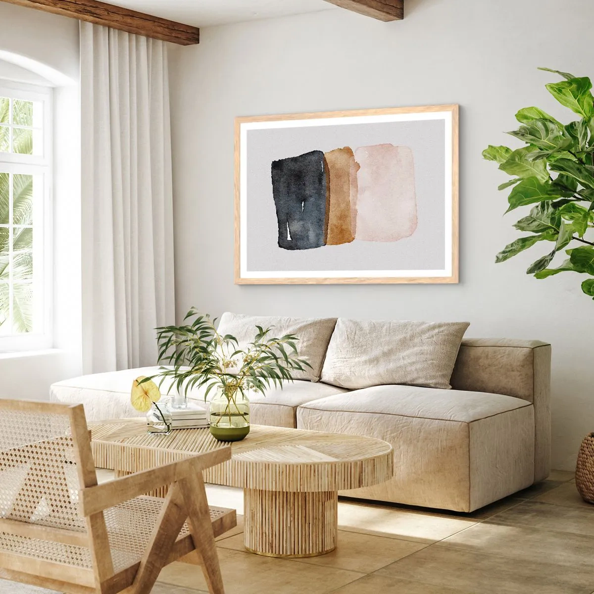 Plagát v ráme zo svetlého duba - Kompozícia zemitých farieb - 100x70 cm