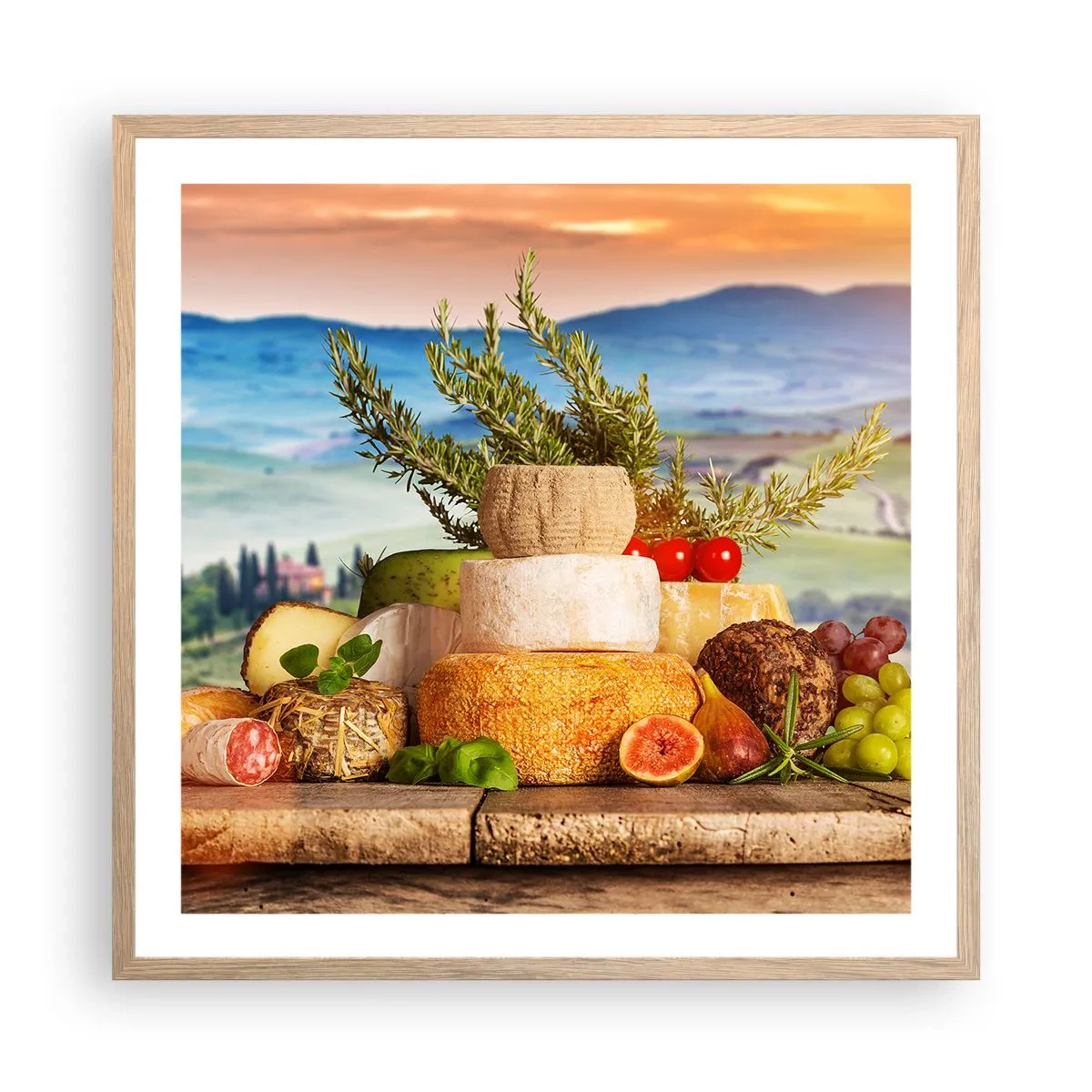 Plagát v ráme zo svetlého duba - Talianska radosť zo života - 60x60 cm
