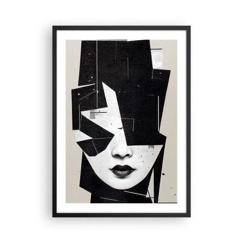 Plagát v čiernom ráme - Abstraktný portrét ženy v čiernobielej farbe - 50x70cm - Hlboko skryté - Moderná nástenná dekorácia do obývacej izby a spálne ARTTOR