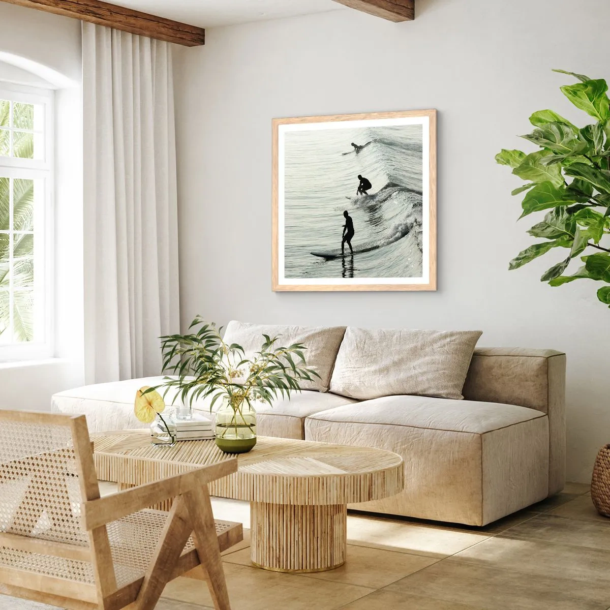 Plagát v ráme zo svetlého duba - Vlne v ústrety - 60x60 cm