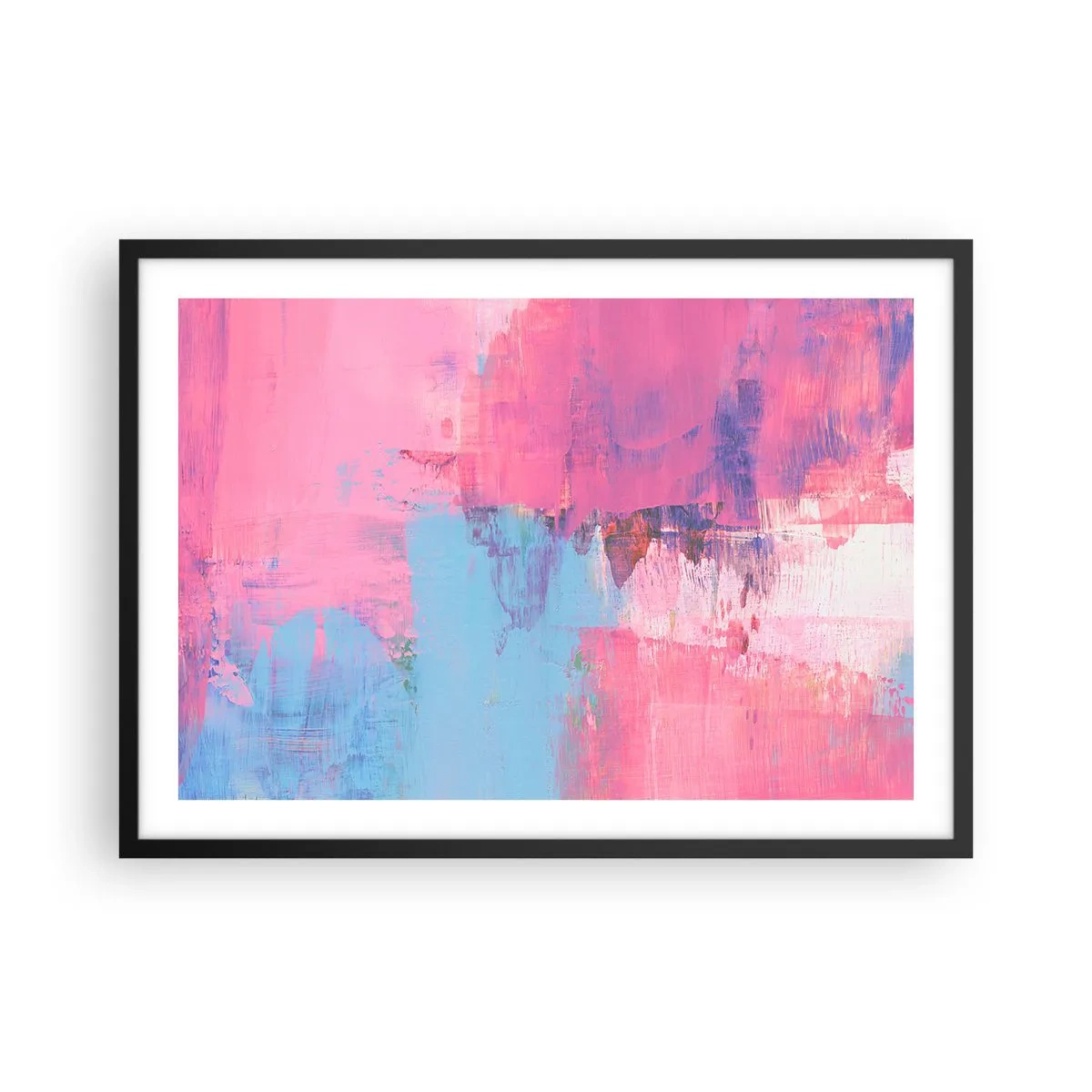 Plagát v čiernom ráme - Ružová, modrá a štipka svetla - 70x50 cm