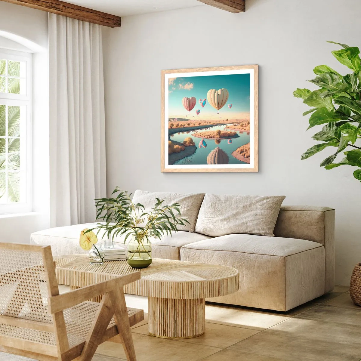 Plagát v ráme zo svetlého duba - Láska ťa nechá vzlietnuť - 50x50 cm