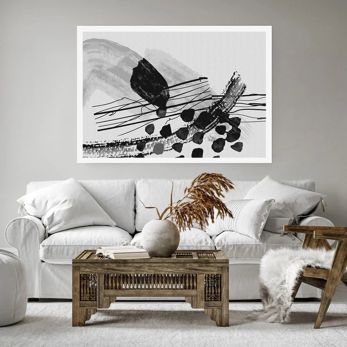 Plagát - Čiernobiela organická abstrakcia - 91x61 cm