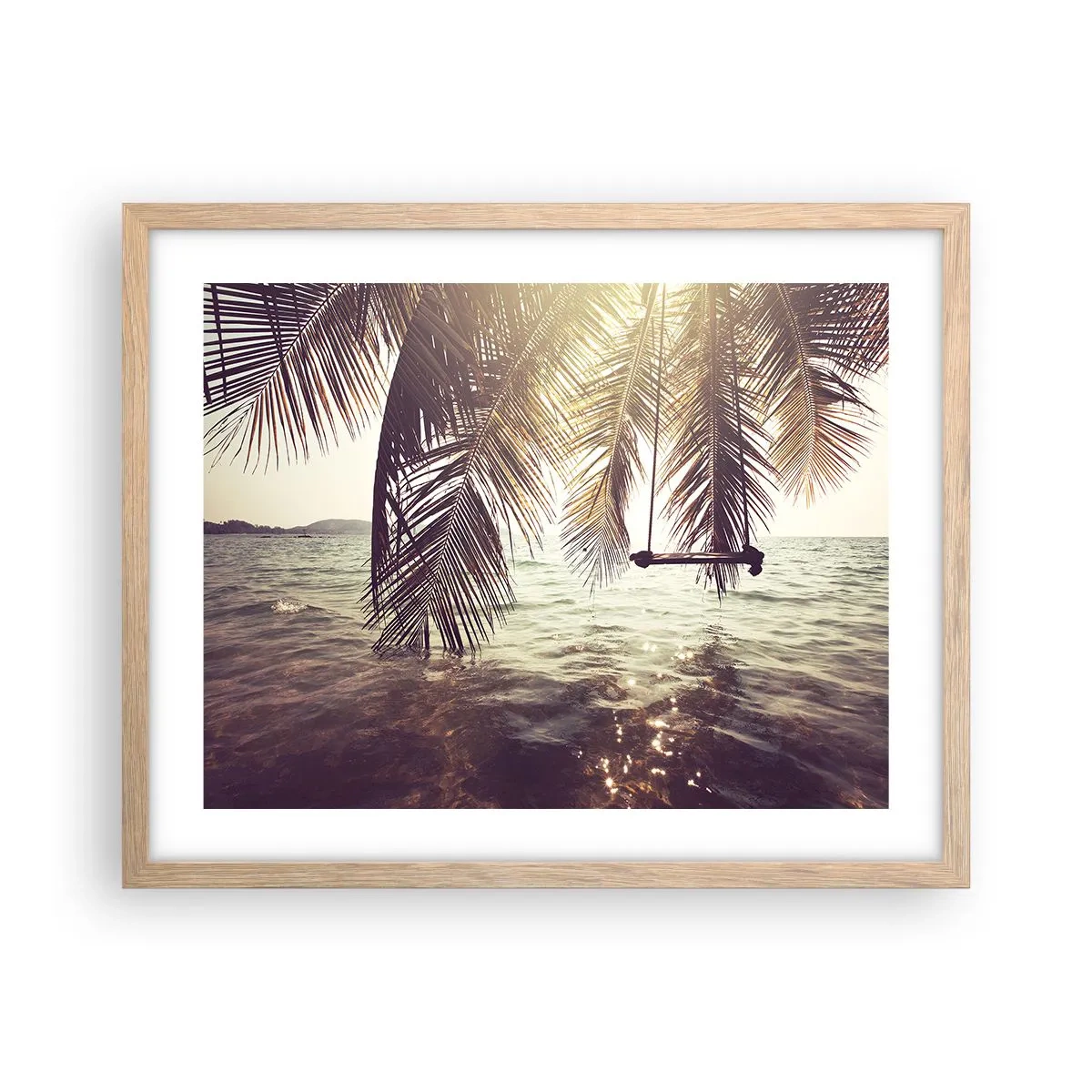 Plagát v ráme zo svetlého duba - Hojdať sa ľubovoľne v oblakoch - 50x40 cm