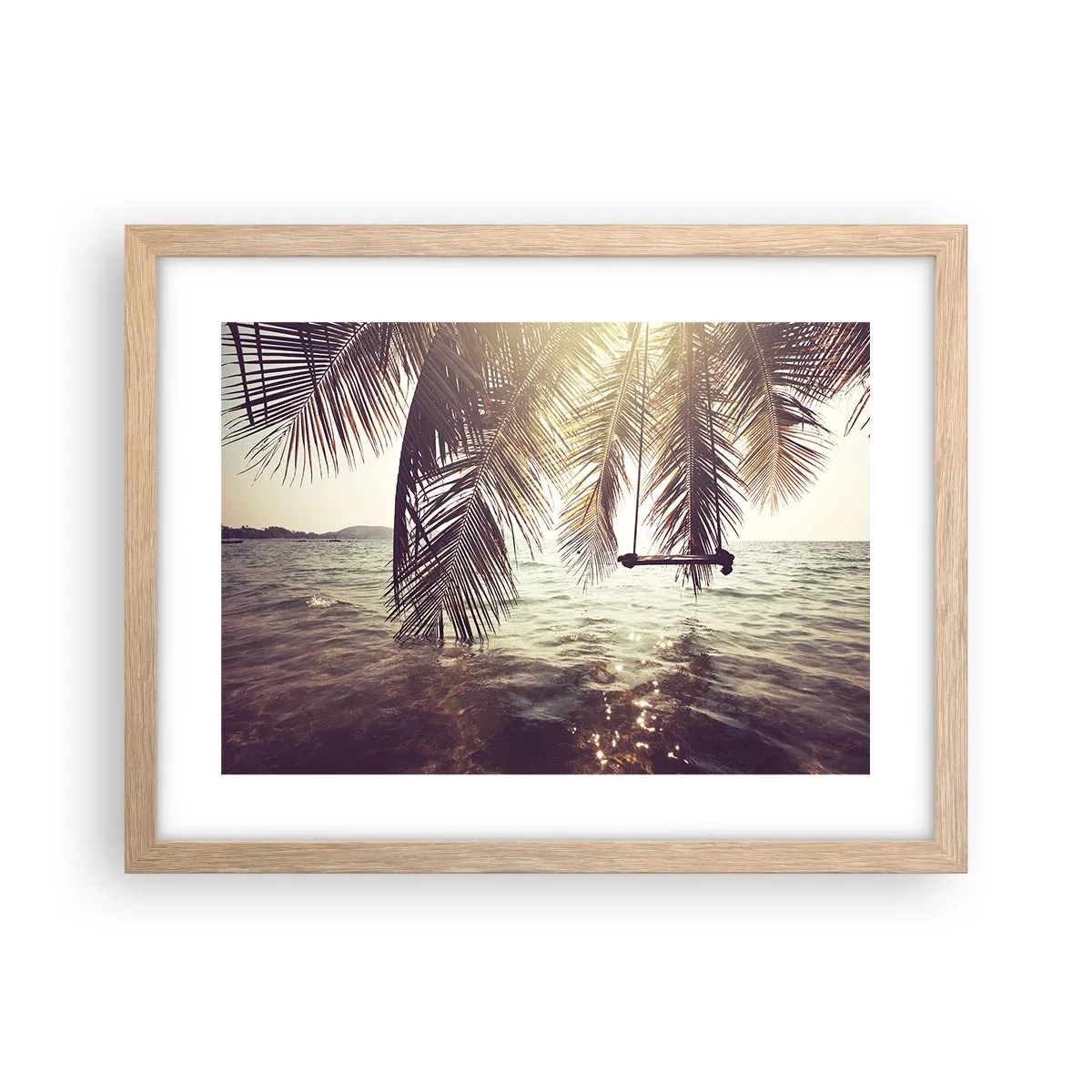 Plagát v ráme zo svetlého duba - Hojdať sa ľubovoľne v oblakoch - 40x30 cm