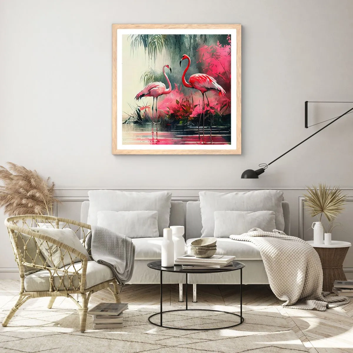 Plagát v ráme zo svetlého duba - Hodiny prírodného kúzla - 50x50 cm