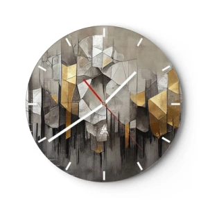 Nástenné hodiny - Geometrická štruktúra s odtieňmi sivej a zlatej - 30x30cm - Kompozícia z ľadu a svetla - Moderná nástenná dekorácia do obývacej izby, kuchyne a spálne ARTTOR