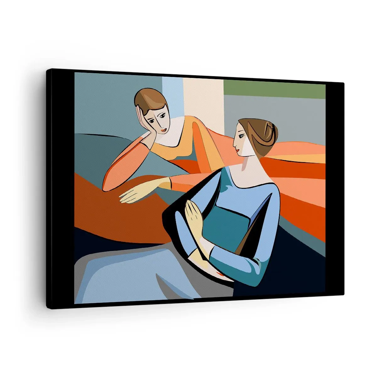 Obraz na plátne - Abstraktná ilustrácia dvoch žien v kubistickom štýle - 70x50cm - Dôverná chvíľa - Moderná nástenná dekorácia do obývacej izby a spálne ARTTOR