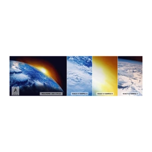 Vzorka samolepiacej fototapety Deluxe Sticker - Východ slnka nad modrou planétou - Abstrakcia, 3D, Kozmos - 100x30 cm