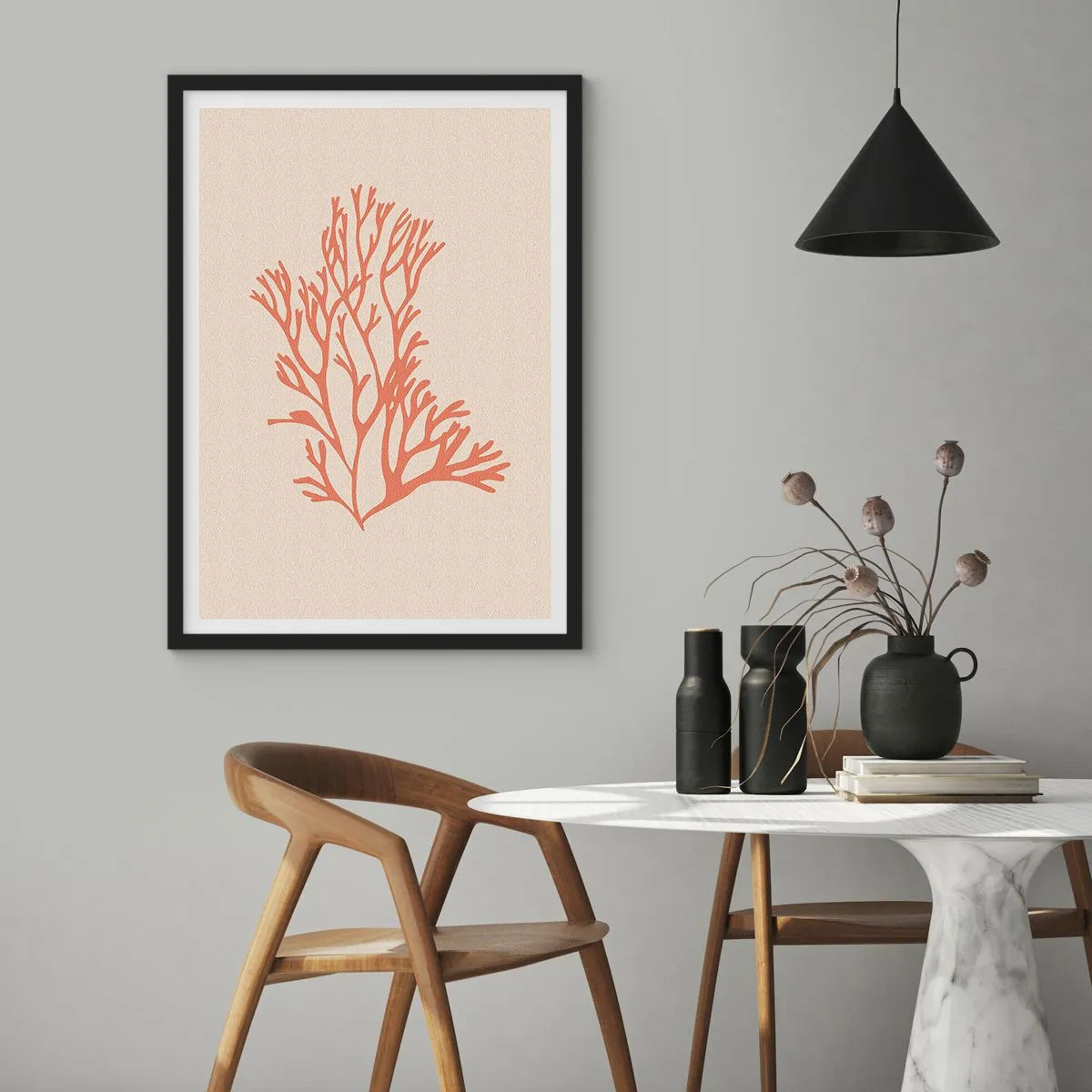 Plagát v čiernom ráme - Koralový filigrán - 61x91 cm
