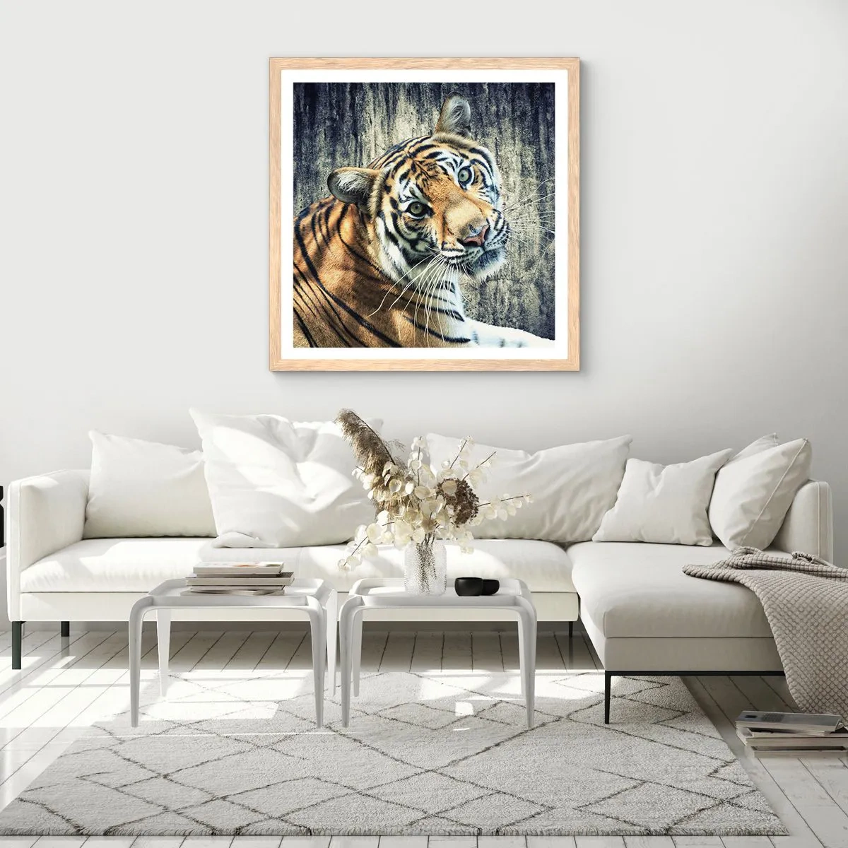 Plagát v ráme zo svetlého duba - Portrét v prameňoch svetla - 60x60 cm