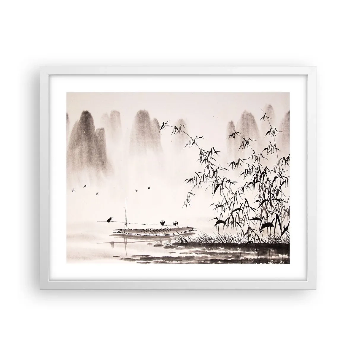 Plagát v bielom ráme - Pokoj ryžových polí - 50x40 cm