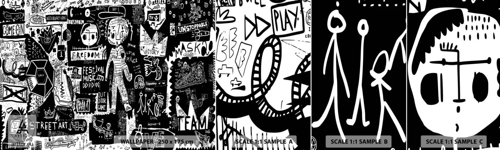 Vzorka samolepiacej fototapety Deluxe Sticker - Práva a radosti duševnej mladosti - Graffiti, Kus, Moderný vzor - 100x30 cm