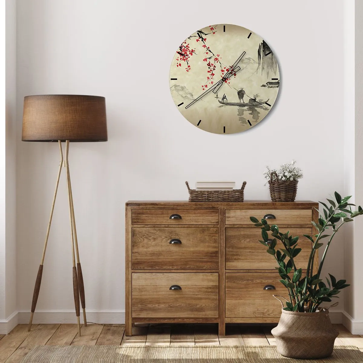Nástenné hodiny - Detailný záber na tmavoružový kvet s viacvrstvovými okvetnými lístkami - 30x30cm - V krajine kvitnúcich čerešní - Moderná nástenná dekorácia do obývacej izby, kuchyne a spálne ARTTOR