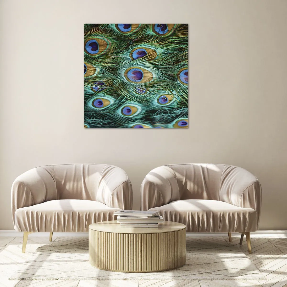 Obraz na skle - Páví pohľad - 60x60 cm