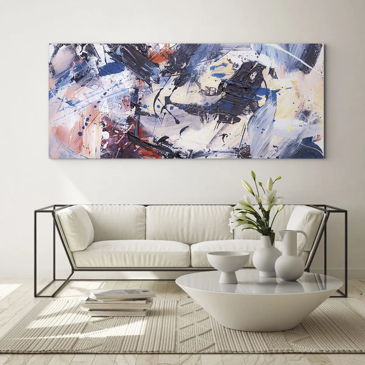 Obraz na skle - Bláznivý tanec abstrakcie - 140x50 cm