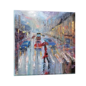 Obraz na skle - Daždivé popoludnie v meste - 30x30 cm