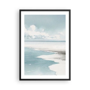 Plagát v čiernom ráme - Akvarelová prímorská krajina v pastelových odtieňoch - 50x70cm - Jemný príliv - Moderná nástenná dekorácia do obývacej izby a spálne ARTTOR