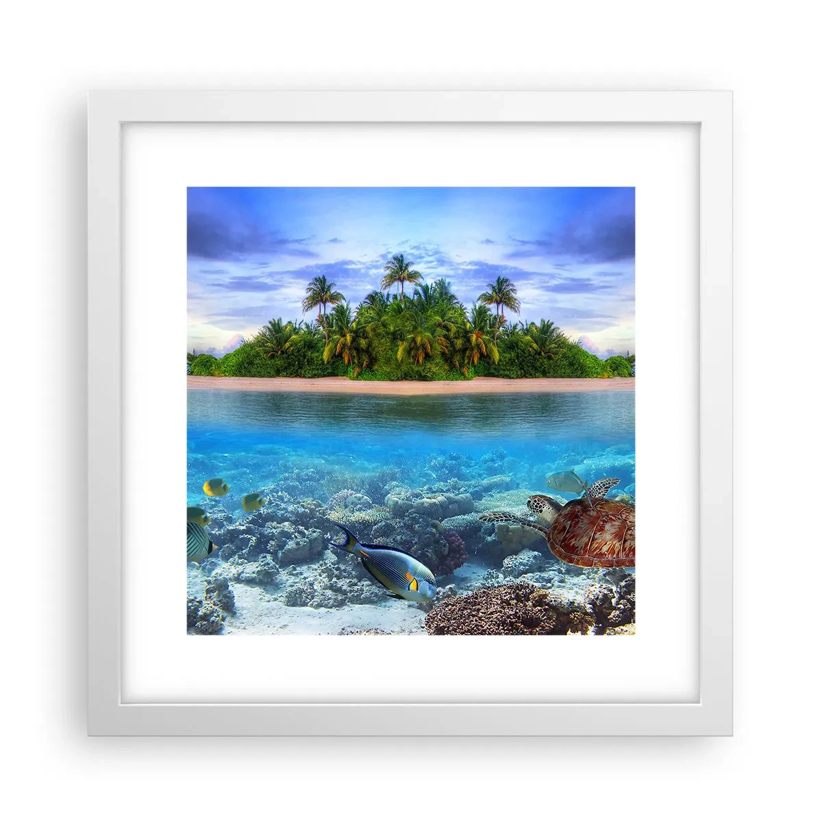 Plagát v bielom ráme - Nebeský ostrov pozýva - 30x30 cm