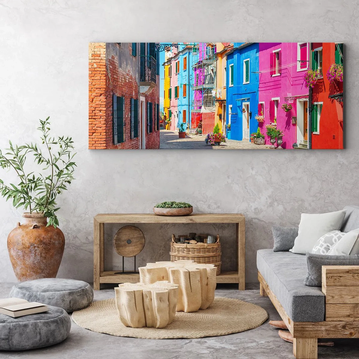 Obraz na plátne - Mestečko „Pod papagájmi“ - 140x50 cm