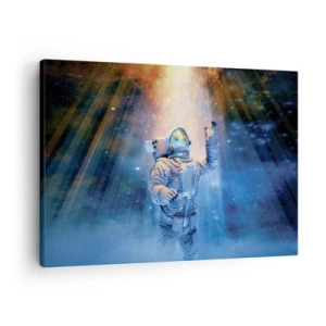 Obraz na plátne - Astronaut vo svetle kozmickej explózie plnej hviezd - 70x50cm - Konečne v cieli - Moderná nástenná dekorácia do obývacej izby a spálne ARTTOR
