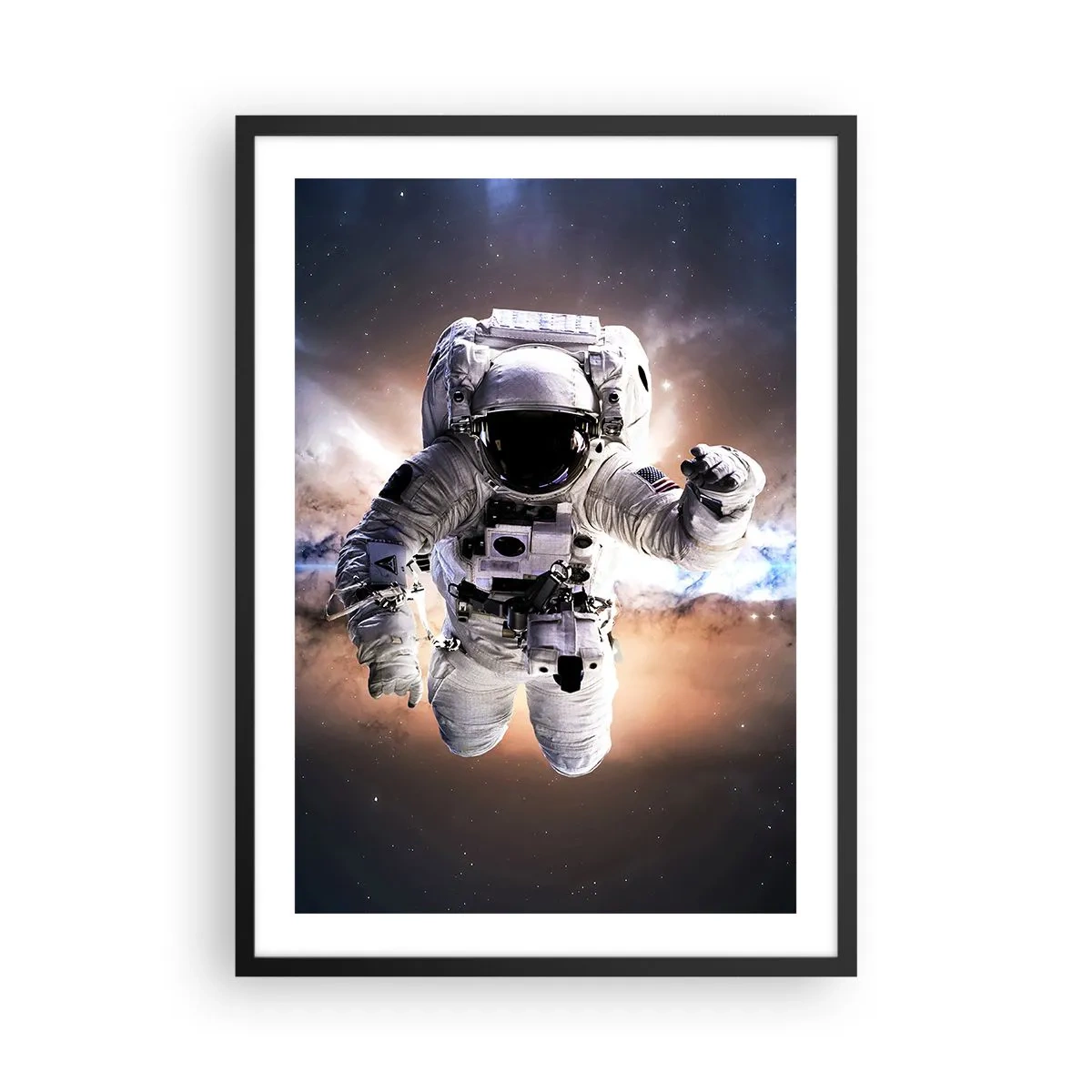 Plagát v čiernom ráme - Astronaut vo vesmíre - 50x70cm - Pozdravy z vesmíru - Moderná nástenná dekorácia do obývacej izby a spálne ARTTOR