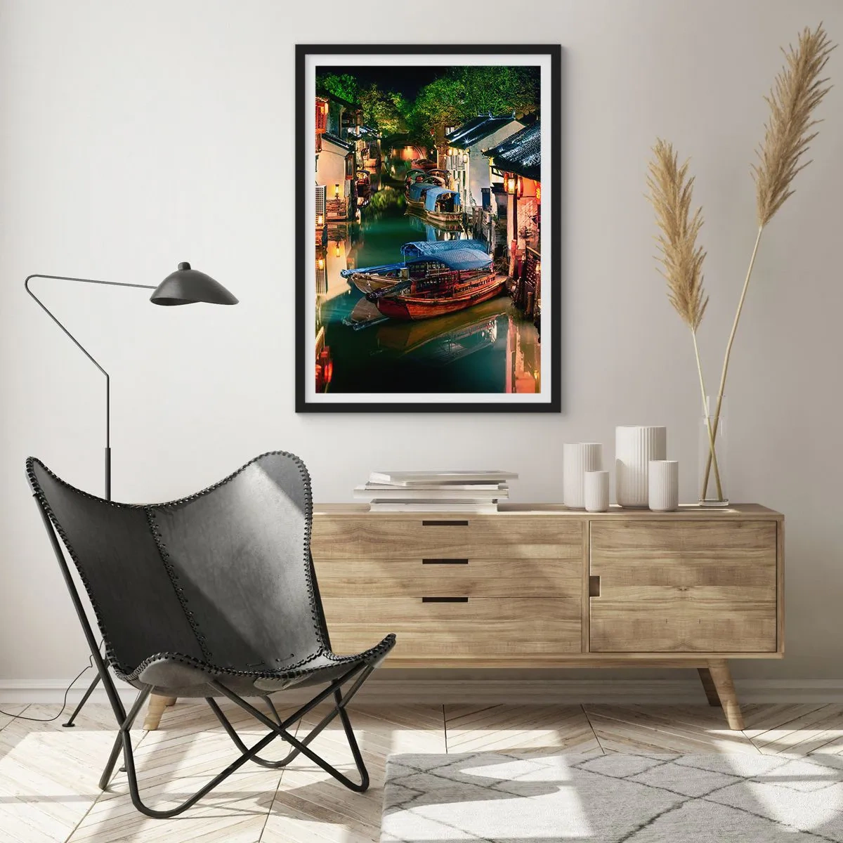 Plagát v čiernom ráme - Večer na čínskej ulici - 40x50 cm