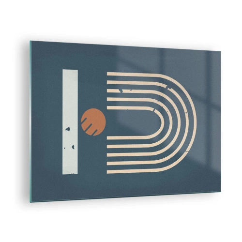 Obraz na skle - Geometrická retro kompozícia na tmavom pozadí - 70x50cm - Geometria v námorníckej modrej - Moderná nástenná dekorácia do obývacej izby a spálne ARTTOR